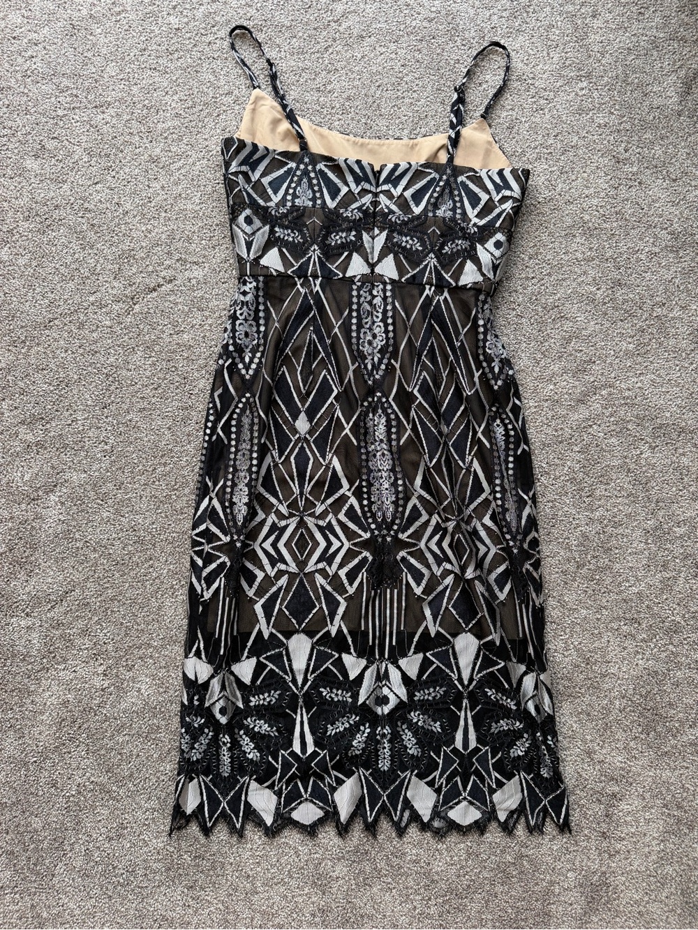 BCBGMaxAzria Black and Silver Metallic Geometric Lace Midi Dress - Picture 13 of 15